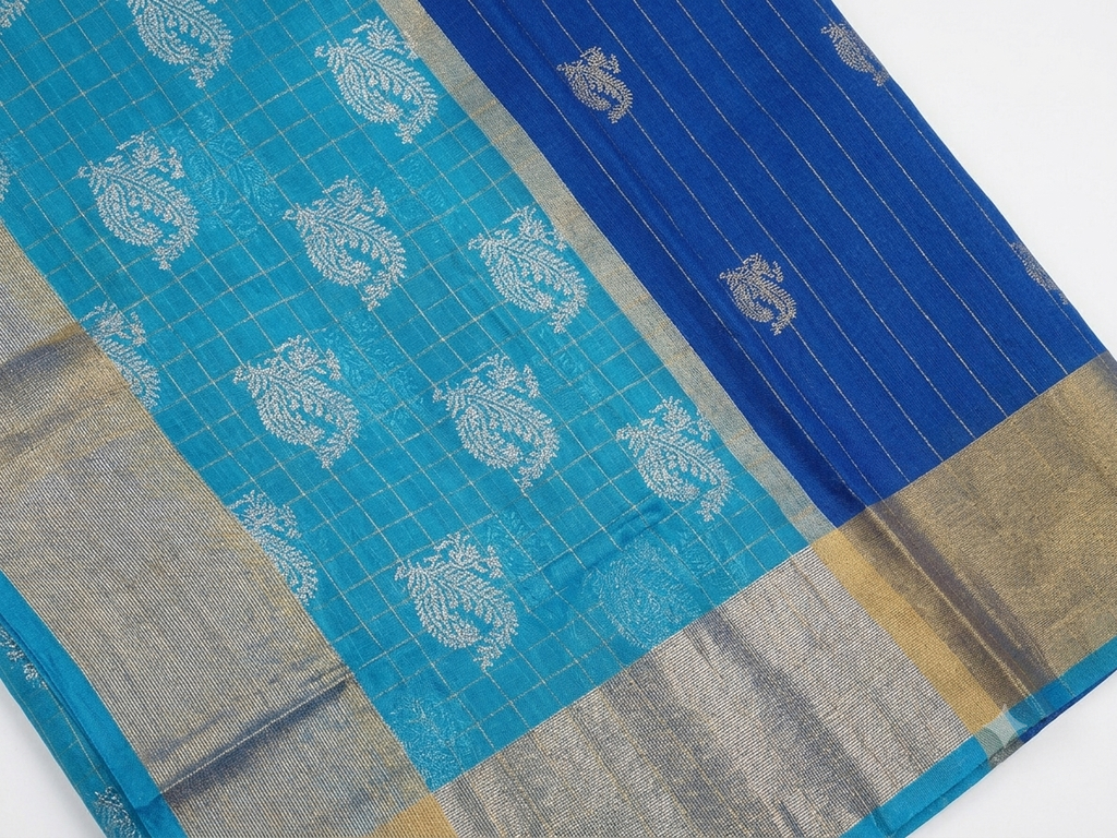 Royal Blue Paisley Silk Saree with Zari Border | Wedding & Festive Wear
