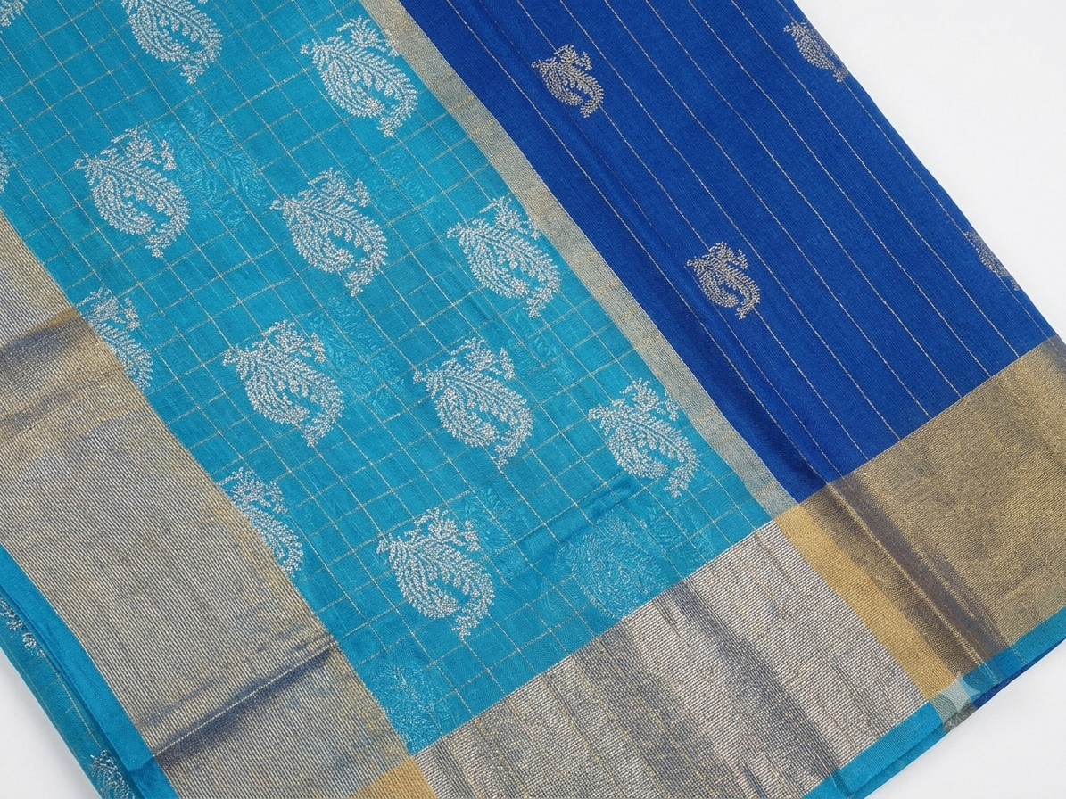 Royal Blue Paisley Silk Saree with Zari Border | Wedding & Festive Wear