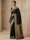 Black Silk Saree with Gold Zari Booti Work | Festive & Wedding Saree