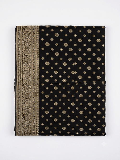 Black Silk Saree with Gold Zari Booti Work | Festive & Wedding Saree
