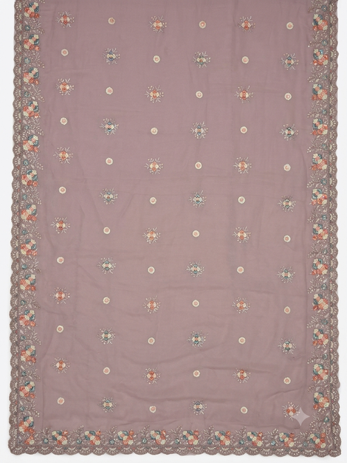 Mauve Georgette Saree with Floral Sequin Embroidery | Designer Wedding Saree